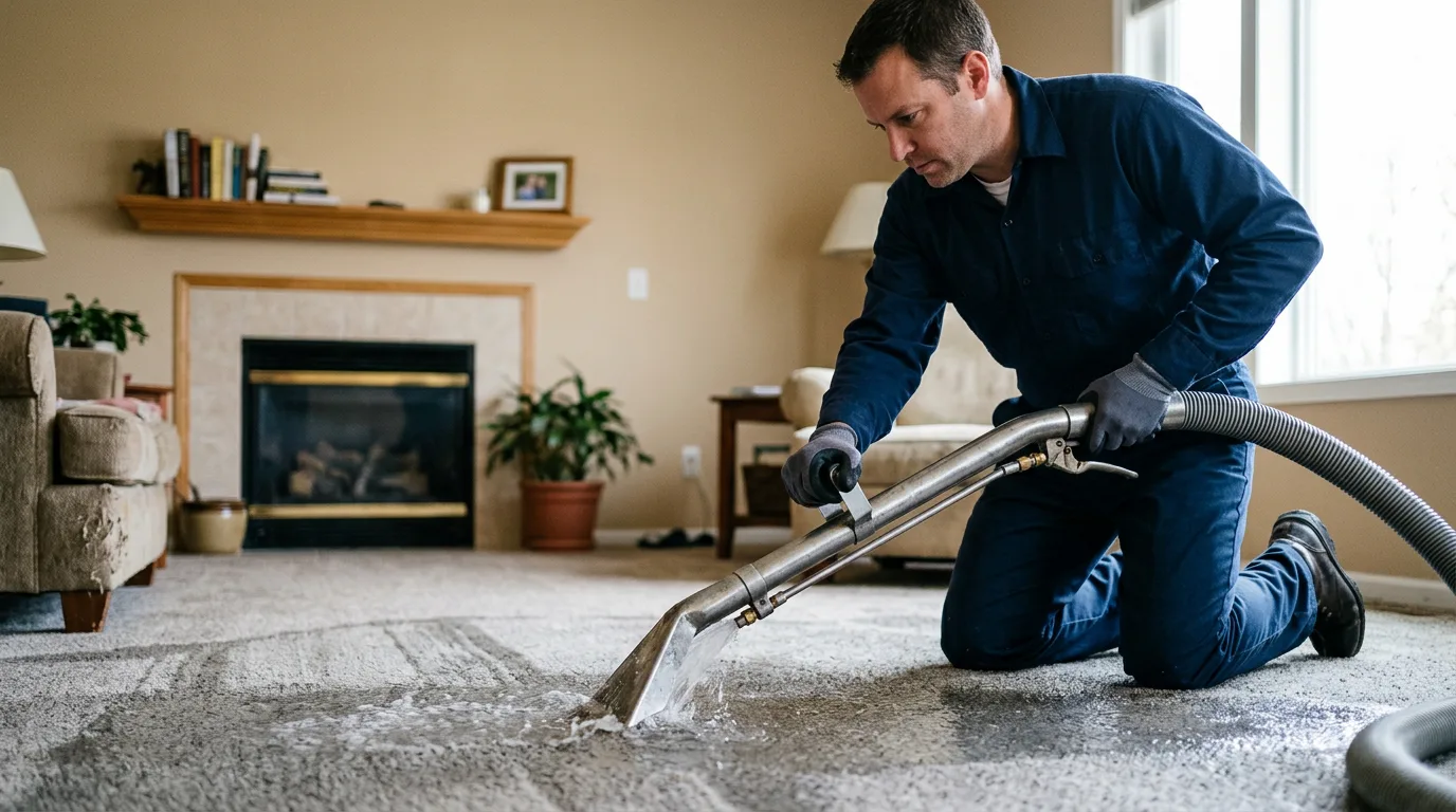 Water damage restoration technician working near Paige, TX